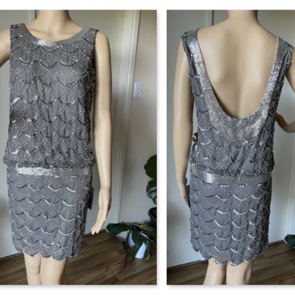 Adrianna Papell beaded scalloped sleeveless cocktail dress - Picture 13 of 13